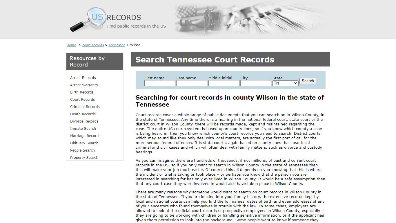 Search Court Records Wilson Tennessee | US Records